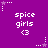 Purple background with repeated white text 'spice girls <3' and star-shaped pixel art elements in various positions.