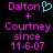 Pixelated text displays 'Dalton' with a cyan heart symbol, followed by '+ Courtney since 11-6-07' in pink on black background.