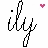 Black cursive text 'ily' repeated in a pattern with small pink hearts scattered around on white background