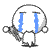 A circular white figure with blue tears, holding a broken heart in various poses across four