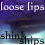 Pixelated image with text 'Loose Lips' at top and partial words 'shiny ships' below, set against a gradient background transitioning from dark purple to light blue.