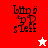 Four display pixelated text 'Lotta g' and 's Jeff' with star symbols on red, pink, white, and coral backgrounds