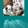 Pixelated ice cream cone with two scoops, one white with dark spots, one light brown, on a teal background with blue 'BACK' text and light rays.