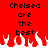 Red background with black text reading "Chelsea are the best" and white pixelated flames at the bottom.
