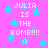 Pixelated pink background with cyan stars and repeated white text 'JULIA IS THE BOMB!!! :)' in a pattern