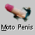 A 2x2 contact sheet of four animated frames showing a cartoon penis with pink tip and blue pants, each frame labeled "Moto Penis" in pixelated text below.