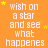 Orange background with repeated white text 'wish on a star and see what happens' surrounded by yellow stars, static image.