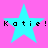 Four cyan stars on a pink background with black text reading "Katie!" in pixelated font.