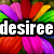 A colorful pixelated flower with rainbow petals and a dark center, featuring text and heart symbols in different states.