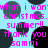 Pixelated text in bright pink on a light blue background with dark gray and black circular shapes, repeating phrases like 'what i want', 'christmas', 'summer!!', 'thank you', 'sammi'.