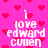 Pixelated pink background with red hearts and white text reading 'i love edward culien' in four identical arrangements.