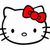 Hello Kitty icon with red bow on white background, transitioning to full-body pink-outfit version against gray backdrop.