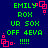 Pixelated green text on dark blue background with red square patterns, showing repeated phrases and punctuation.