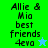 Pixelated text 'Allie & Mia best friends 4eva' with a star symbol on green and blue backgrounds.