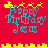 Red background with yellow border and cyan text reading "Happy Birthday Jess" in pixelated font, featuring animated firework-like effects above the text.