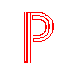 Two pixelated 'P' letters side-by-side on gray background, left red with vertical stroke and curved right arm, right pink version of same shape.