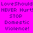 A static image with a bright pink background displaying repeated text about domestic violence prevention, where some words are highlighted in cyan.