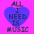 Four identical pixelated heart-shaped icons with text 'ALL I NEED IS MUSIC' on a bright pink background, arranged in a