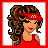 Pixelated 8-bit style image of a woman with curly brown hair wearing red clothing and an M logo visor, holding a fries container.
