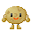 Pixelated animated character resembling a moon or cookie with multiple poses across six frames on gray background.