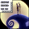 Animated sequence of two silhouetted figures standing on a spiral hill under a large moon, with text "SIMPLY MEANS TO BE" in the top-left corner.