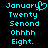 Pixelated cyan text on black background with a heart symbol replacing the 'y' in January, displayed side-by-side as two identical static frames.