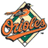 A pixelated diamond-shaped icon with orange script text 'Orioles' over a baseball graphic on white background, next to green text 'Original Icons .com' on dark green.