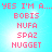 Pixelated pink text on cyan background repeats 'YES I'M A... BOBIS HUFA SPAZ HUGGET' in four identical