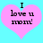 Two identical pink heart-shaped icons with black text on a cyan background, each displaying "I love u mom!" in pixelated font.