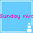 Pixelated blue square with pink text and white pixel-art icons, arranged in a with alternating white and pink elements
