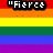 A static image with a rainbow striped background displaying multiple text phrases in pixelated font.
