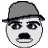 Two pixelated cartoon faces with gray hats and mustaches in a contact sheet, left face has open mouth showing teeth, right face has closed mouth with mustache over lips.