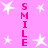 Pink background with white stars and vertical pink text reading "SMILE" on both sides.