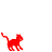 Red pixelated cat icon in walking pose with tail raised, positioned on white background and gray platform