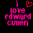 Pixelated pink text on black background reads 'i love edward culien' with a red heart symbol above the word 'love', transitioning to a version without the heart.