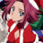 Pixelated 48x48 static buddy icon featuring a character with magenta hair, blue eyes, and red clothing against a gray background.