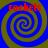 Four identical spiral patterns arranged in a , each with red text reading 'rockets' above it on a blue background