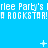 Blue background with repeated white text 'Ilee Party's' and 'A ROCKSTAR!A ROCKSTAR!A ROCKSTAR!' and scattered white star-like symbols.