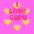 Pixelated pink background with yellow hearts and red text reading "I Love Cara" in multiple repeated arrangements.