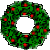Green wreath with red berries on gray background, right side shows green text 'Original Icons .com' on dark green background.