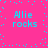 Bright pink background with cyan pixelated text 'Allie rocks' repeated four times in a , surrounded by scattered cyan dots