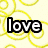 Yellow background with swirling lines and the word 'love' in bold black letters.