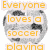 A soccer ball icon with multiple text overlays in different colors and fonts across four distinct frames.