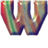 A single stylized letter W with a glossy, multicolored gradient surface featuring red, green, blue, and yellow hues on a light gray background.