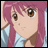 A 48x48 pixel buddy icon featuring a split composition with an anime-style character on the left and text elements on the right against a black background.