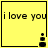 Yellow square icon with black text 'i love you' and a small pixelated figure at the bottom right, showing animation changes in the figure's shape across frames.