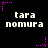 Black background with repeated white text 'tara nomura' and pink star-shaped pixel art elements scattered across the image.