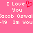 Pixelated pink background with white text and red heart symbol, displaying repeated 'I Love You' phrases and partial names.