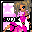 Pixel art contact sheet of six animated frames showing a cartoon woman in pink outfit with changing text and pose variations against star background.