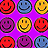 Nine pixelated smiley face icons arranged in a 3x3 grid on a solid purple background, each with distinct color variations and subtle facial feature differences.